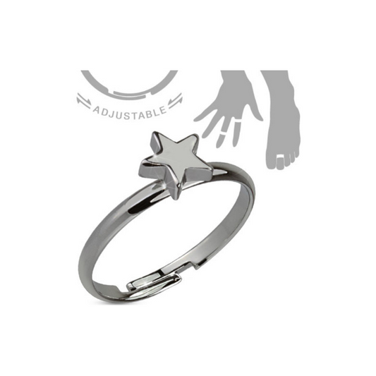 Children's Rings:  Hemitite Plated Surgical Steel Star Adjustable Rings