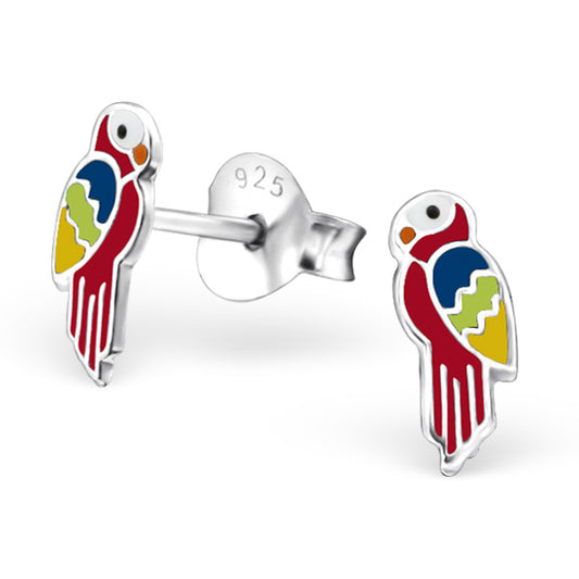 Baby and Children's Earrings: Sterling Silver Red Parrot Earrings