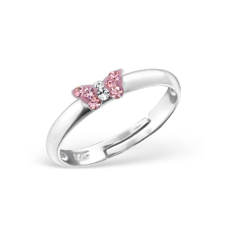 Children's Rings: Sterling Silver Pink Crystal Butterfly Rings