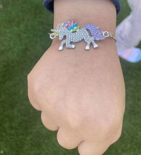 Children's Bracelets: Adjustable Steel Unicorn Bracelets with Rainbow Crystals