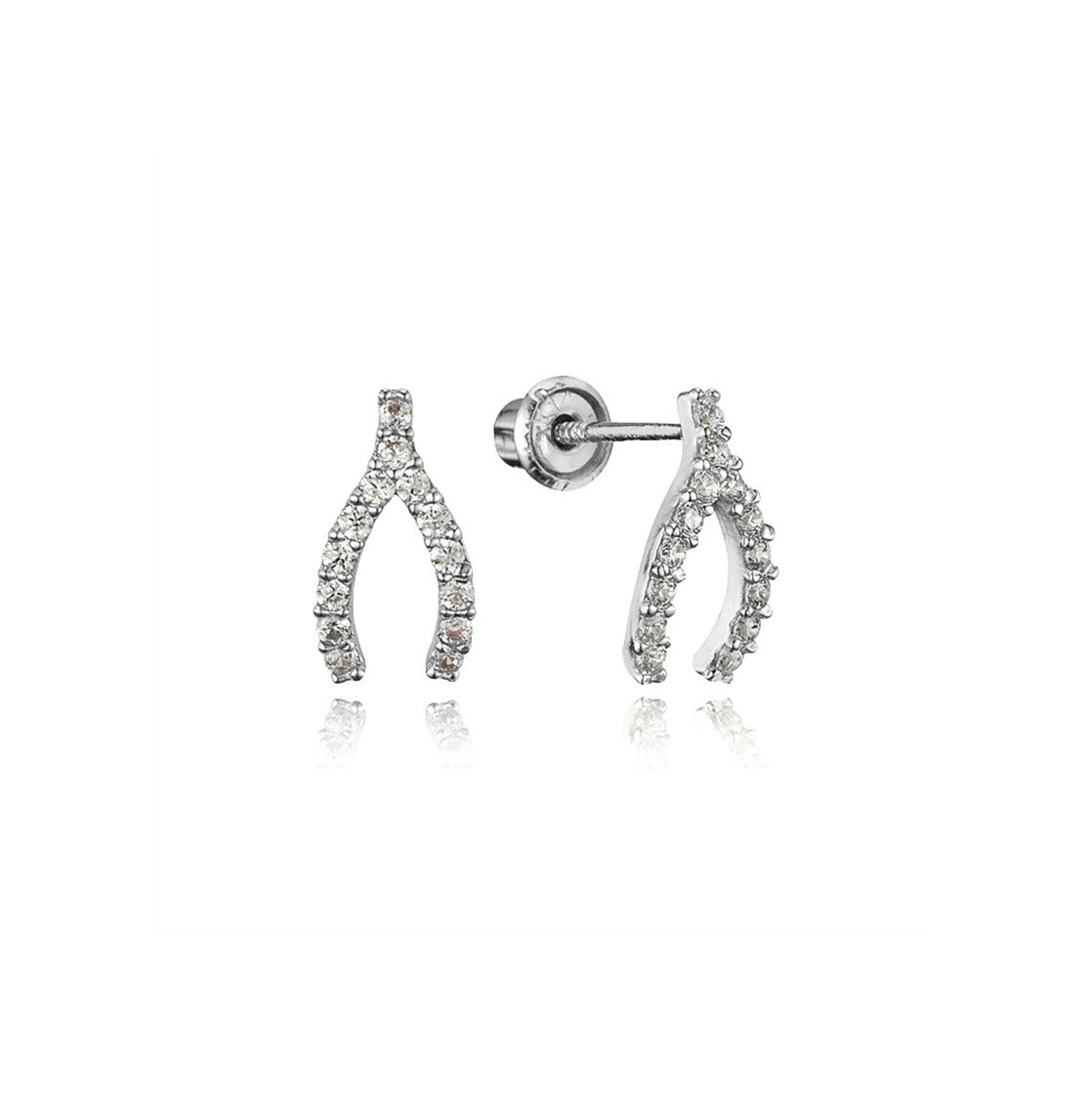 Children's and Teens' Earrings: Sterling Silver CZ Wishbone Earrings with Screw Backs