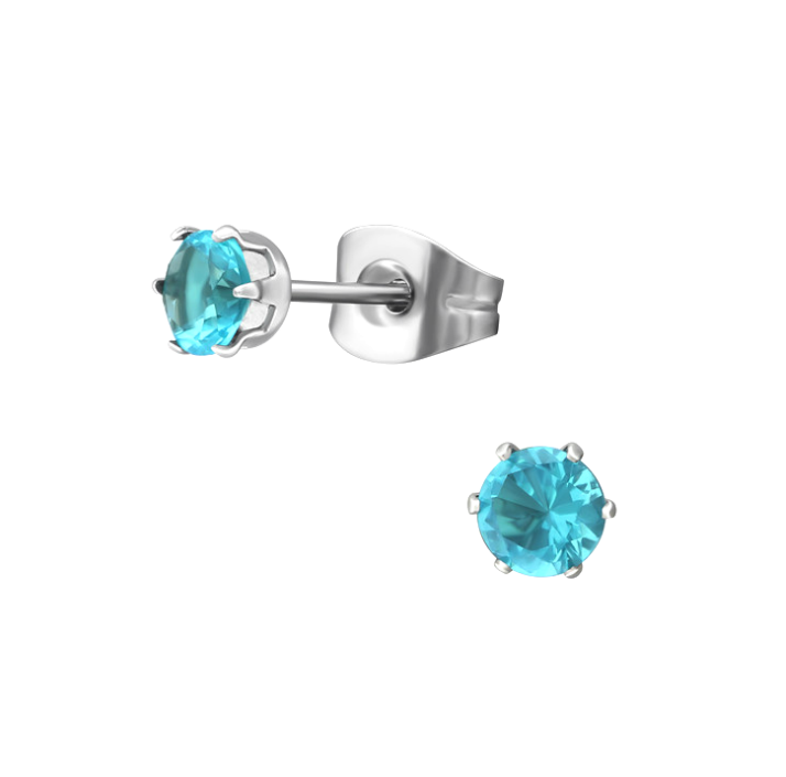 Children's Earrings: Surgical Steel Aqua Bohemica CZ Stud Earrings 4mm
