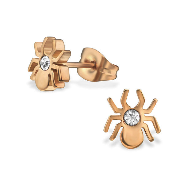 Children's Earrings: Rose Gold IP over Surgical Steel Spider Earrings