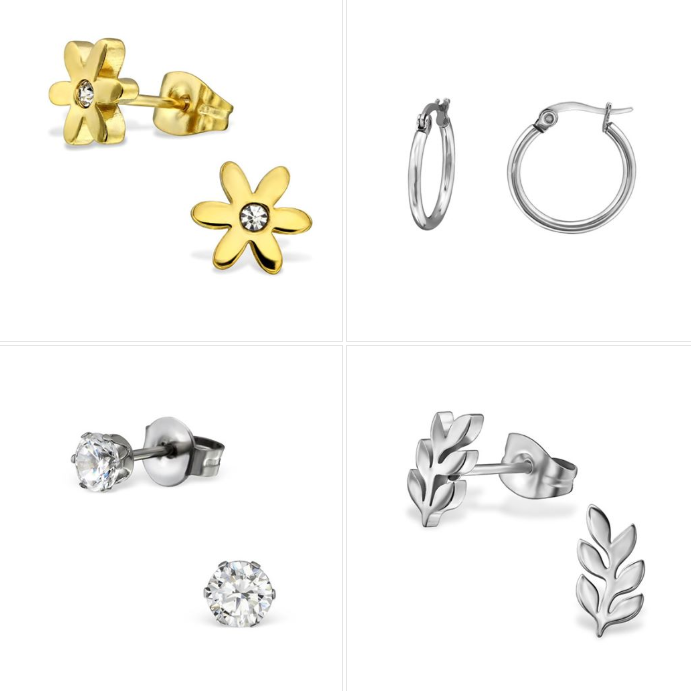 Children's Earrings: Surgical Steel Earrings Gift Set of 4 pairs - Set 3