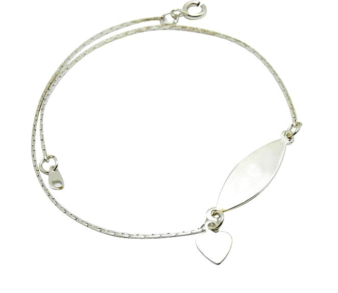 Children's Anklets: Silver Plated Anklets, ID Style with Heart Charm