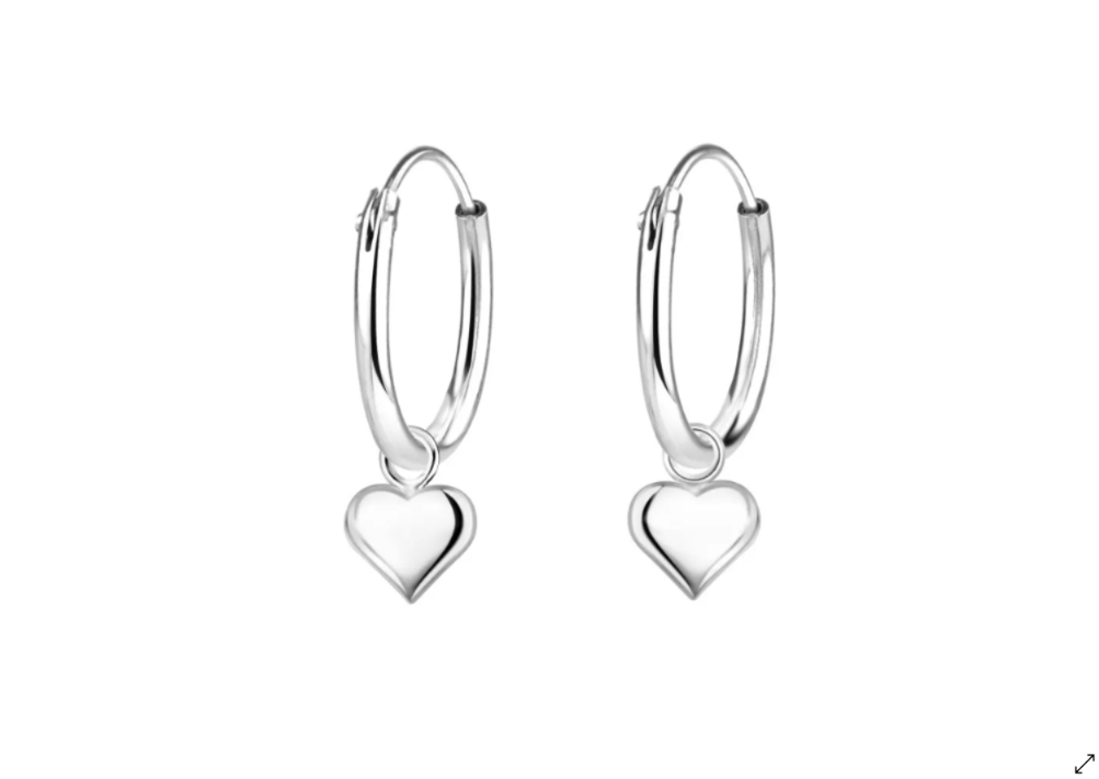Baby and Children s Earrings Sterling Silver Sleepers with Heart Dangles