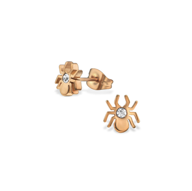 Children's Earrings: Rose Gold IP over Surgical Steel Spider Earrings