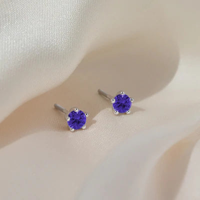 Baby and Children's Earrings: Sterling Silver Five Prong 4mm Amethyst CZ with Screw Backs Age 1 - 12