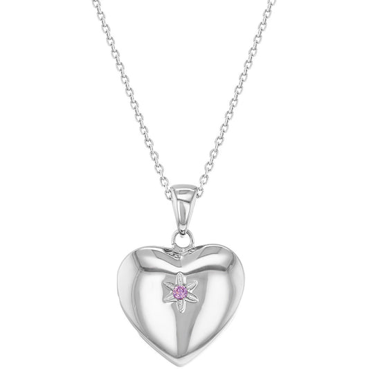 Children's Necklaces:  Sterling Silver, Pink CZ Star Heart Locket Necklaces 16"