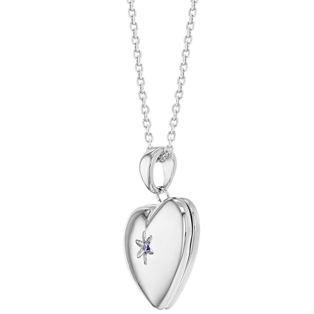 Children's Necklaces:  Sterling Silver, Lavender CZ Star Heart Locket Necklaces 16"