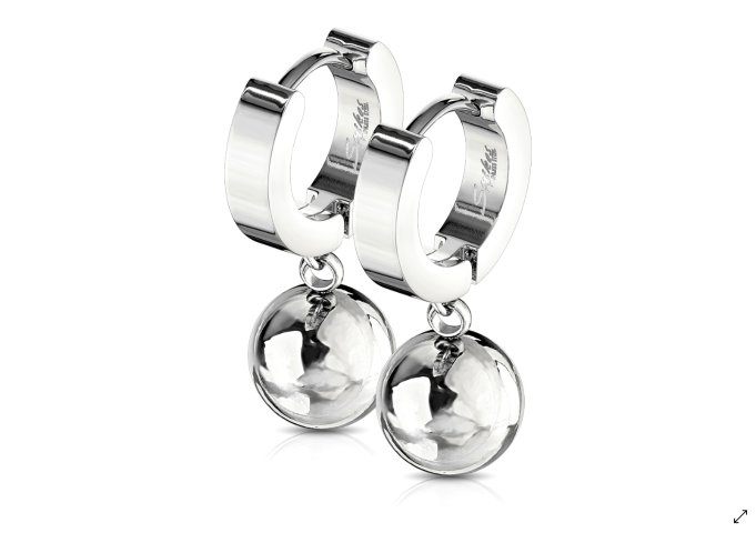 Children's and Teens' and Mothers' Earrings: Surgical Steel Huggies with Ball Dangle