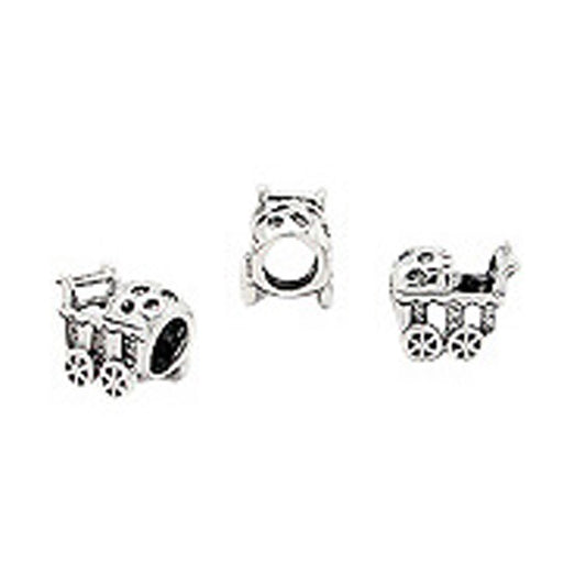 A set of sterling silver European style baby carriage beads.
