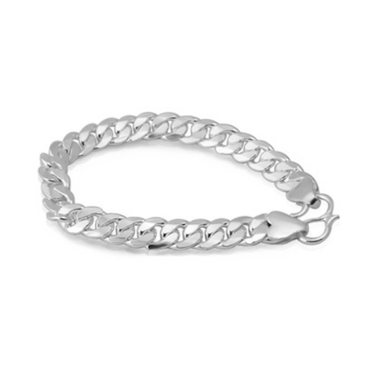 Sterling silver chunky flat Cuban curb baby bracelet with twist adjusting size.
