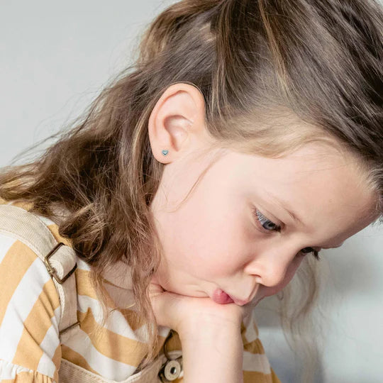 Baby and Children's Earrings:  Sterling Silver, Clear Crystals and Abalone Hearts