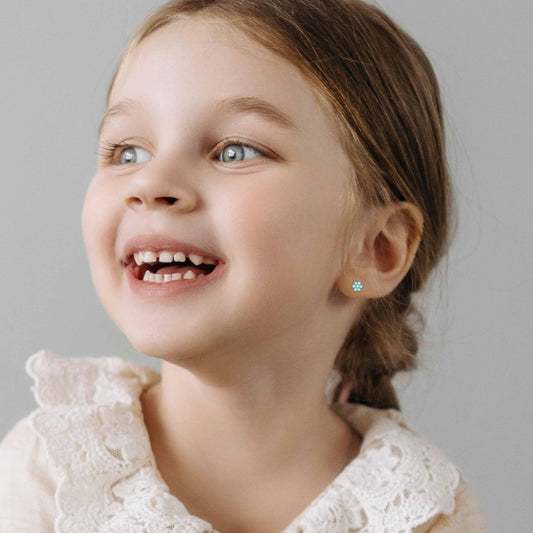 Baby and Children's Earrings: Sterling Silver Pale Blue Crystal Flowers