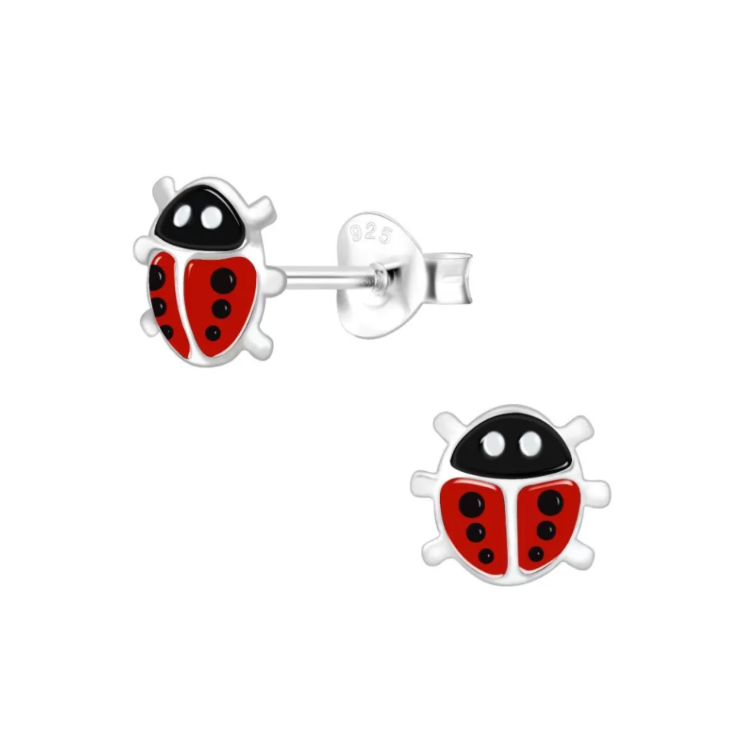 Baby and Children's Earrings: Sterling Silver, Ladybug Earrings