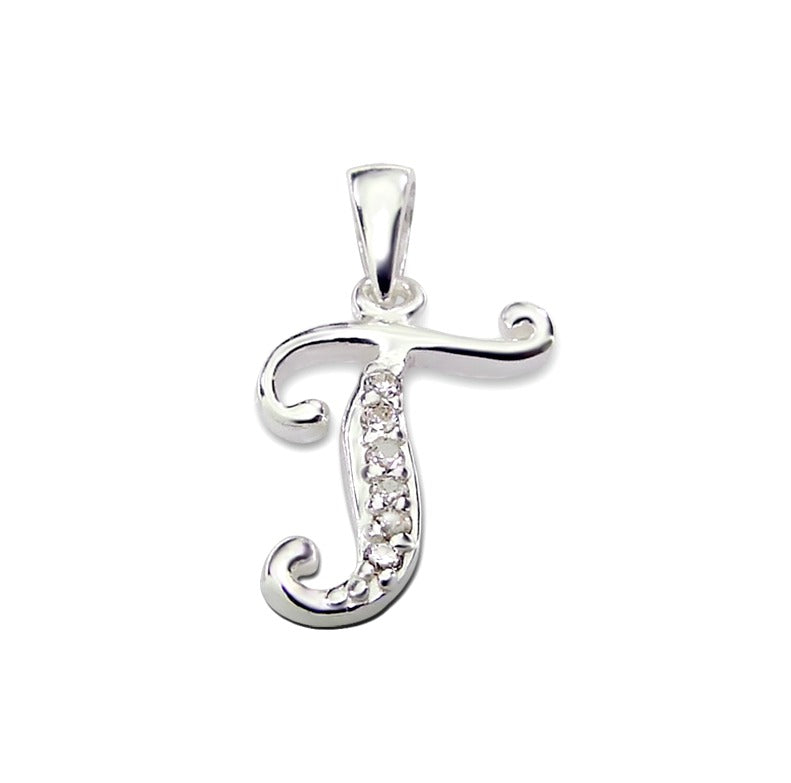 Children's Necklaces: Sterling Silver Initial Necklaces - Initial T - on Chain Length of your Choice