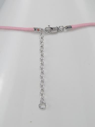 Children's Necklaces: Sterling Silver, Enameled Teddy Bear on Pink Polyester Necklaces