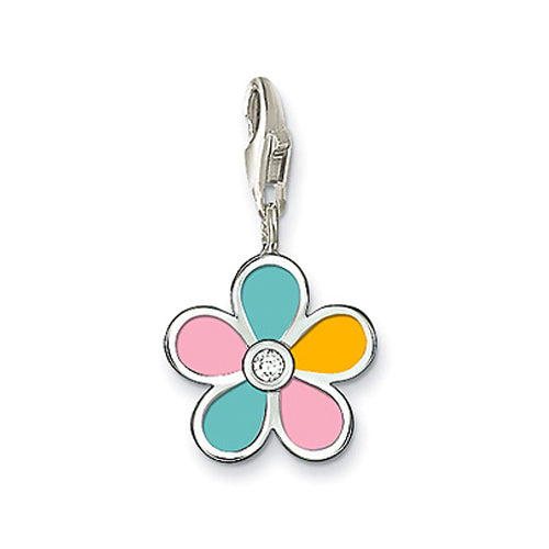Mothers', Children's and Baby Charms:  Sterling Silver Enamelled Flower Charm