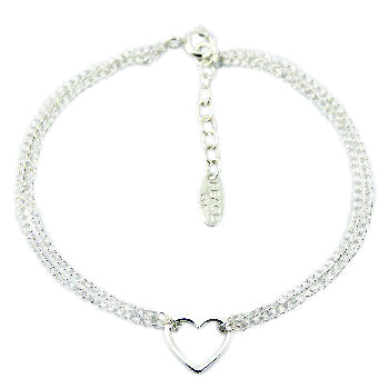 Children's and Teens' Bracelets: Sterling Silver Double Strand, Open Heart Bracelets