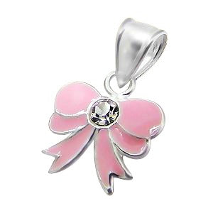 Children's Necklaces: Sterling Silver Pink Bow Necklace Includes Your Choice of Chain Length