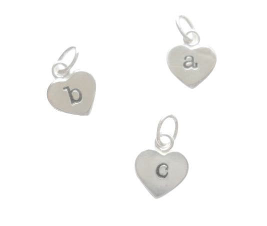 Baby and Children's Charms:  Sterling Silver Stamped Initial Heart Charms