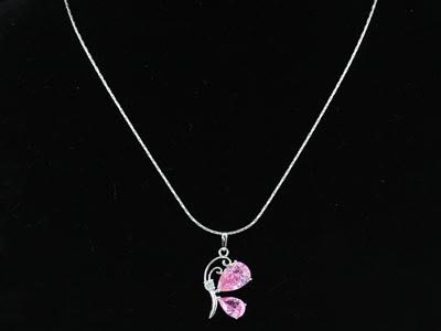 Children's Necklaces: White Gold Plated Children's Pink AAA CZ Butterfly Necklaces