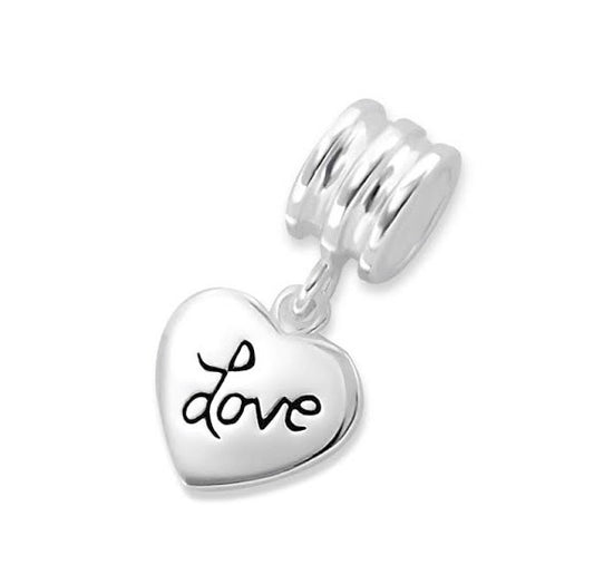 Children's European Beads:  Sterling Silver "Love" Heart Beads