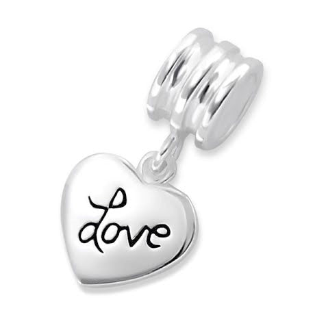 Children's European Beads: Sterling Silver "Love" Heart Beads