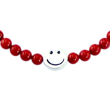 Children's and teens' Bracelets:  Sterling Silver, Red Coral Ball Bracelets with Smiley Face