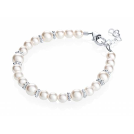 Children's Bracelets: Sterling Silver, White Swarovski Pearls and Daisy Spacers