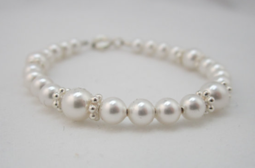 Children's Bracelets: Sterling Silver, White Swarovski Pearls and Daisy Spacers