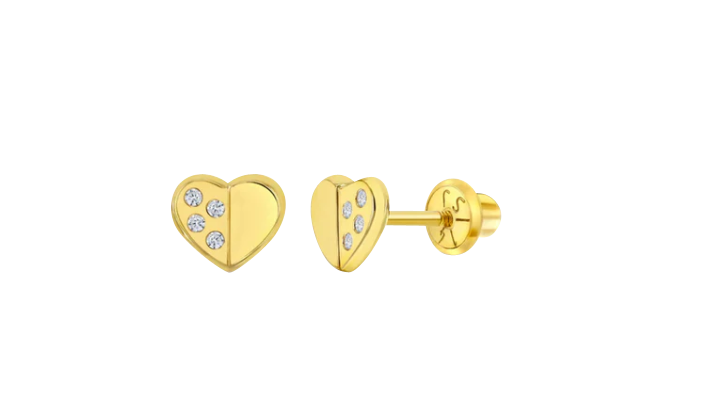 Baby and Children's Earrings: 14k Gold Sweetheart Earrings with Screw Backs and Gift Box