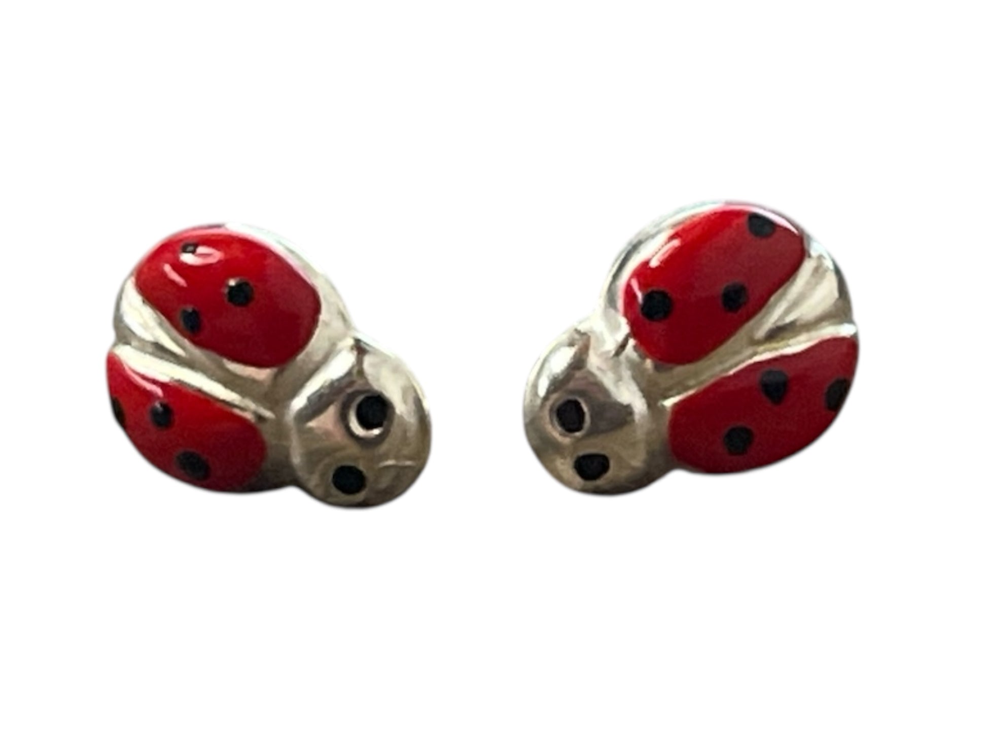 Pair of ladybug-shaped earrings on a white background