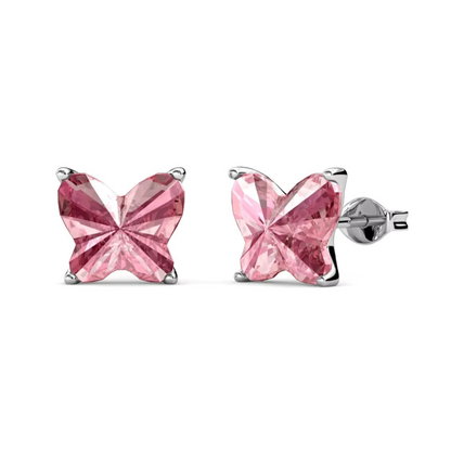 Children's Earrings – 925 Sterling Silver Pink Austrian Crystal Butterfly Studs