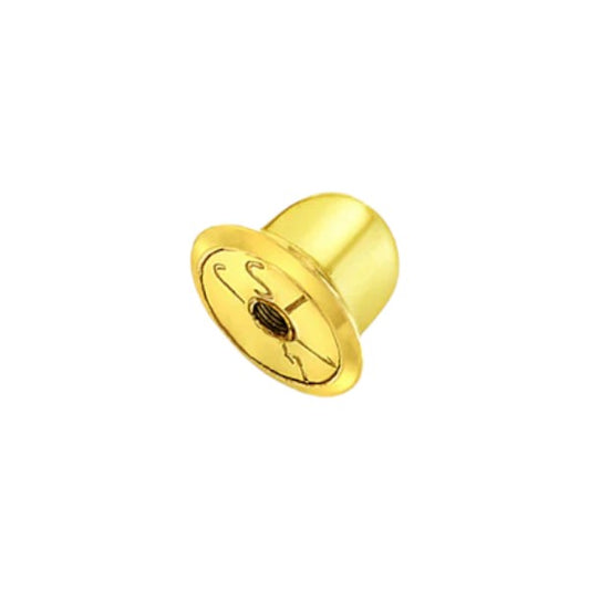 a single 14k gold screw back spare in yellow gold on a white background