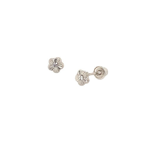 Baby Earrings:  14k Gold Sunray (Diamond Cut) Flowers with Central CZ and Screw Backs and Gift Box