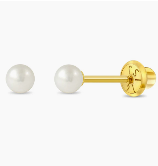 Gold earring with two pearls on a white background
