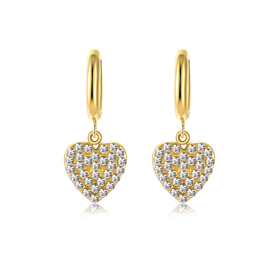 Childrens and Teens' Earrings:  Steel with Gold IP Hoops with Clear Crystals