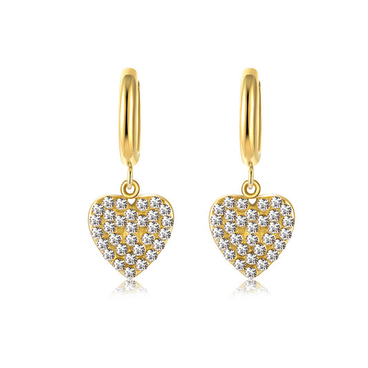 Childrens and Teens' Earrings:  Steel with Gold IP Hoops with Clear Crystals