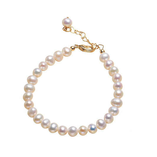 Children's Bracelets:  14k Gold Plated, Freshwater Cultured Pearl Bracelets with Extension 15cm +4cm