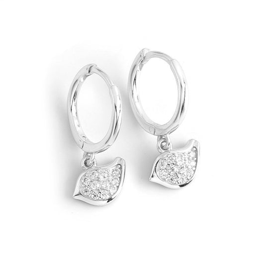 Children's Earrings:  Sterling Silver Sleepers (Hoops) with CZ Encrusted Baby Bird Charms