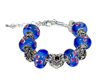 Baby and Children's Bracelets:  European Style Bracelets with Blue and Pink Lampwork Beads