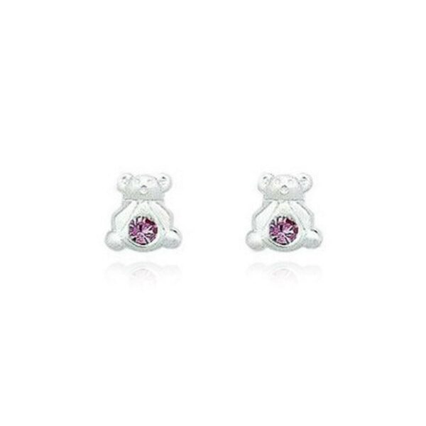 Baby and Children's Earrings:  Sterling Silver Teddy Bear Earrings with Pink CZ