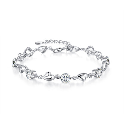 Children's and Teens' Bracelets:  Sterling Silver Clear CZ and Sweetheart Bracelets 16cm