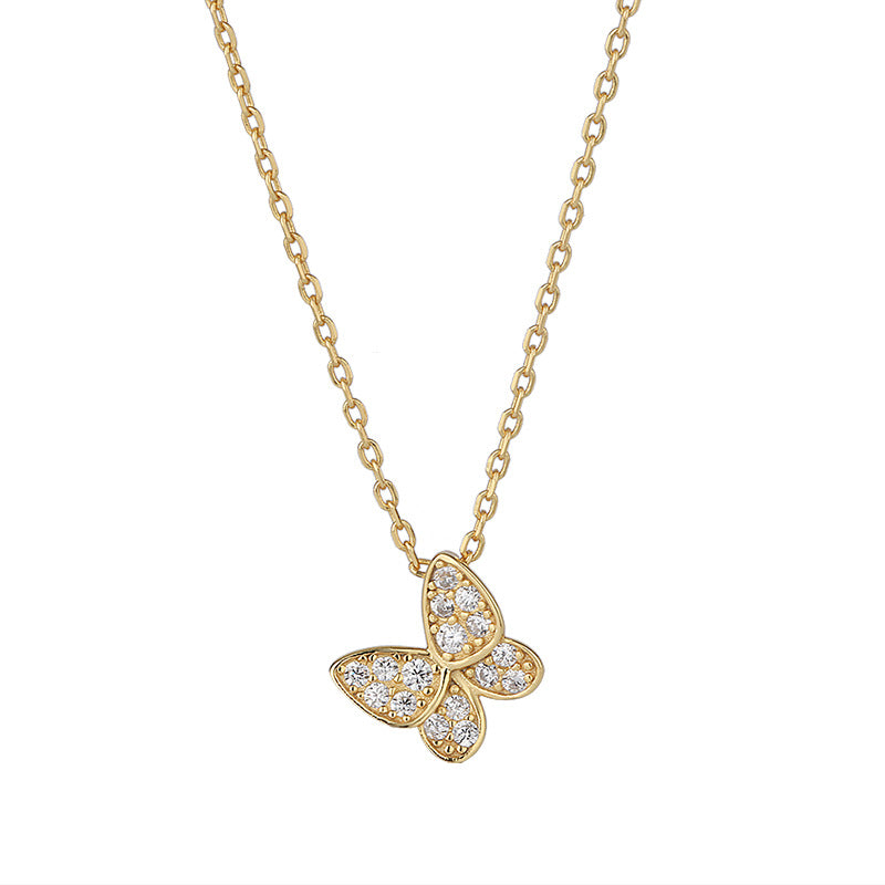 Children's Necklaces:  14k Gold over Sterling Silver Micropaved CZ Butterfly Necklaces with Gift Box