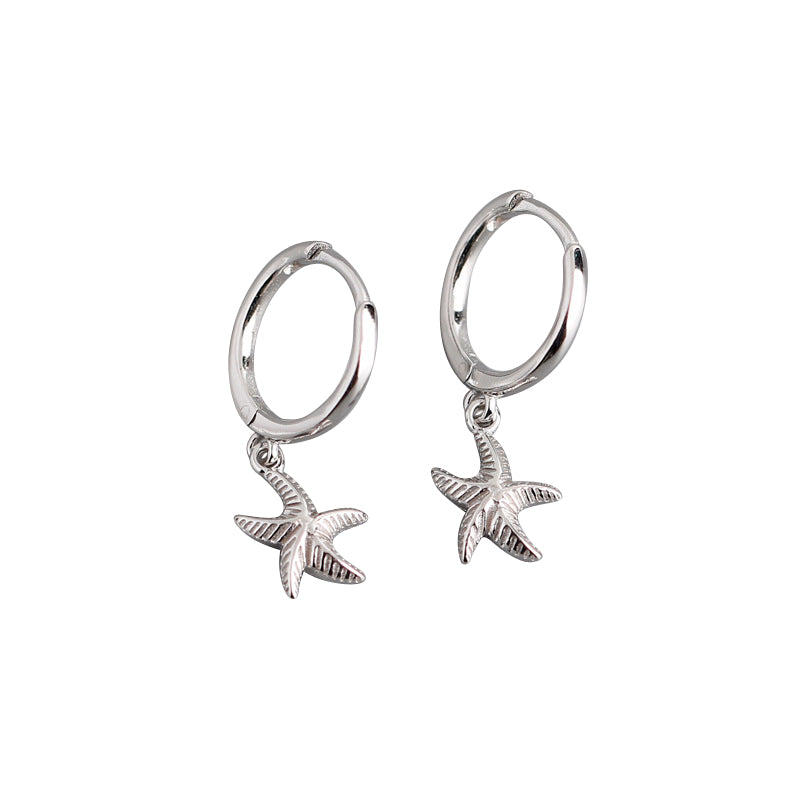 Children's and Teens' Earrings:  Sterling Silver Hoops with Starfish