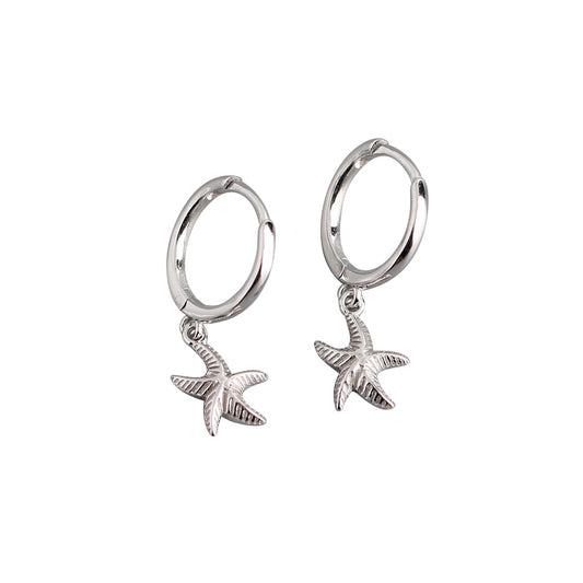 Children's and Teens' Earrings:  Sterling Silver Hoops with Starfish
