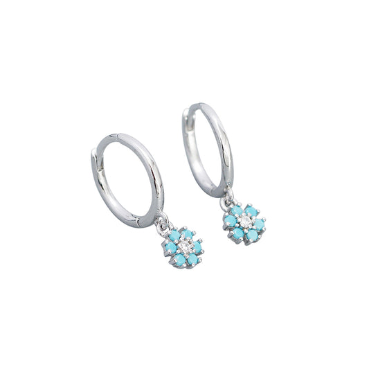Children's Earrings:  Sterling Silver Hoops with Blue CZ Flowers
