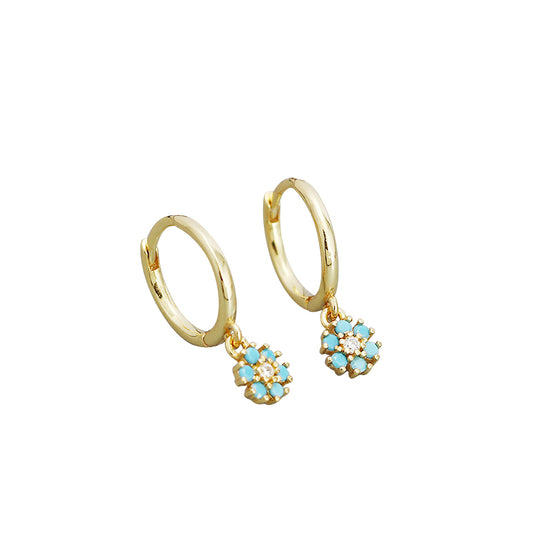 Children's Earrings:  Sterling Silver Hoops with Blue CZ Flowers